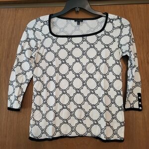 Talbots Black and White Patterned Blouse